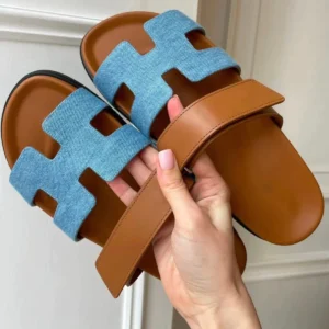 Round Toe Double Strap Over Chunky Bottom Slider Sandals