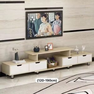 Modern TV Stand with Media Shelf & Drawer Storage – Lowboard Entertainment Unit for Living Room TV Console Table (2)