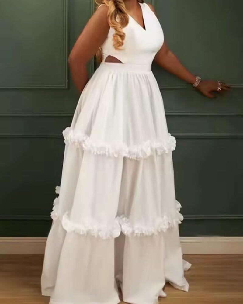 Elegant Ruffle Sleeve Midi Dress – Chummey Neck with Eyelet Detailing