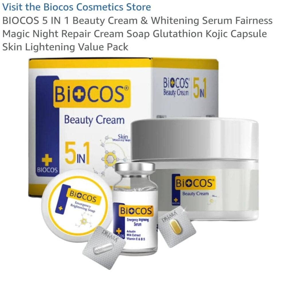 Biocos 5-in-1 Skin Lightening Value Pack – Beauty Cream, Whitening Serum, Night Repair Cream, (2)