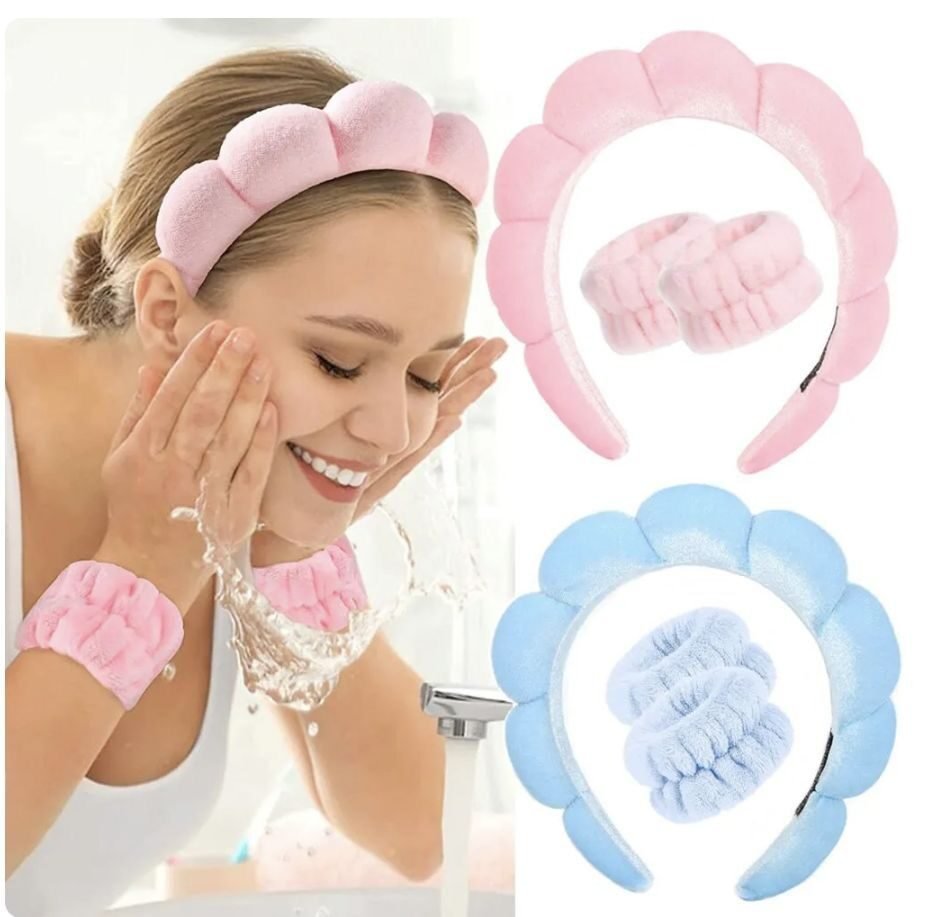 Spa Makeup Headband & Wrist Washband Set for Women & Girls