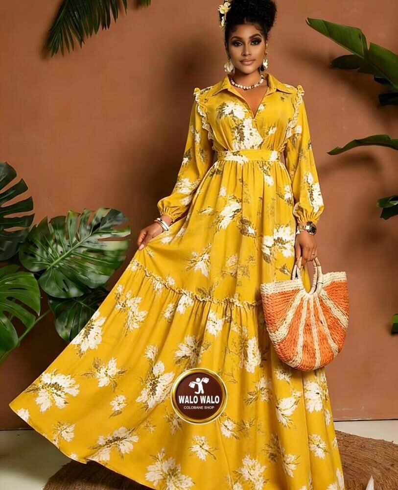Autumn Fashion Women’s Casual Long Dress – Lapel Print Long Sleeve (3)