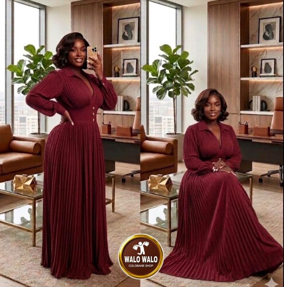 Elegant Women’s Cutout Pleated Church Dress – Puff Sleeve Stand Collar Maxi Dress (3)